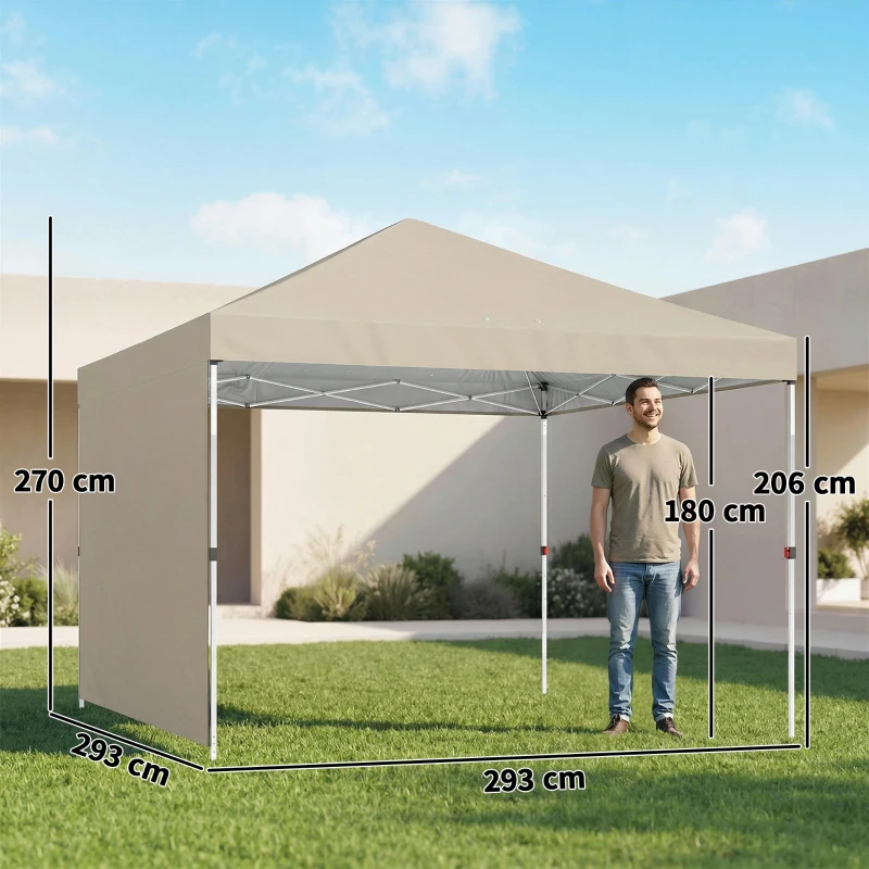 Pavilion pliabil Outsunny Pop-Up 3x3 m cu perete lateral, din metal și țesătură Oxford, bej