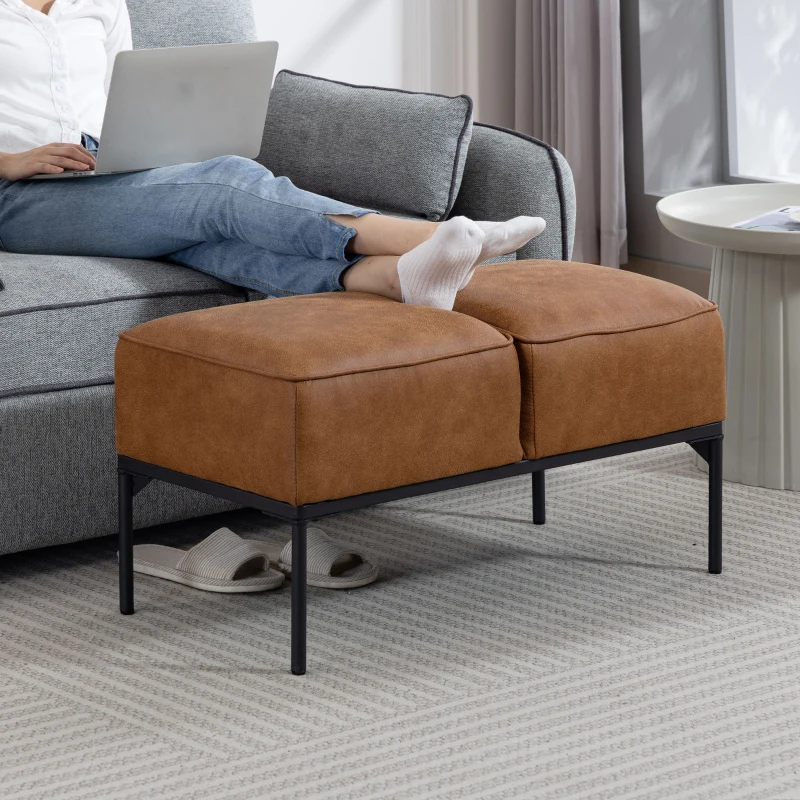 HOMCOM Taburete Pie de Cama Moderno de Cuero Sintético con Asiento Acolchado Grueso y Patas de Acero 80x40x46 cm Marrón