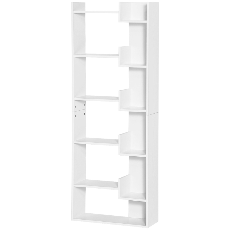 HOMCOM Estantería de 6 Niveles Librería Vertical de Forma Irregular Diseño Moderno Sistema Antivuelco 60x21x162,5 cm Blanco