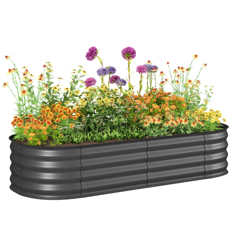 Outsunny Hochbeet Pflanzenbeet, modulares Hochbett, geschützte Kanten, Design ohne Boden,  150 x 62 x 30 cm, Dunkelgrau