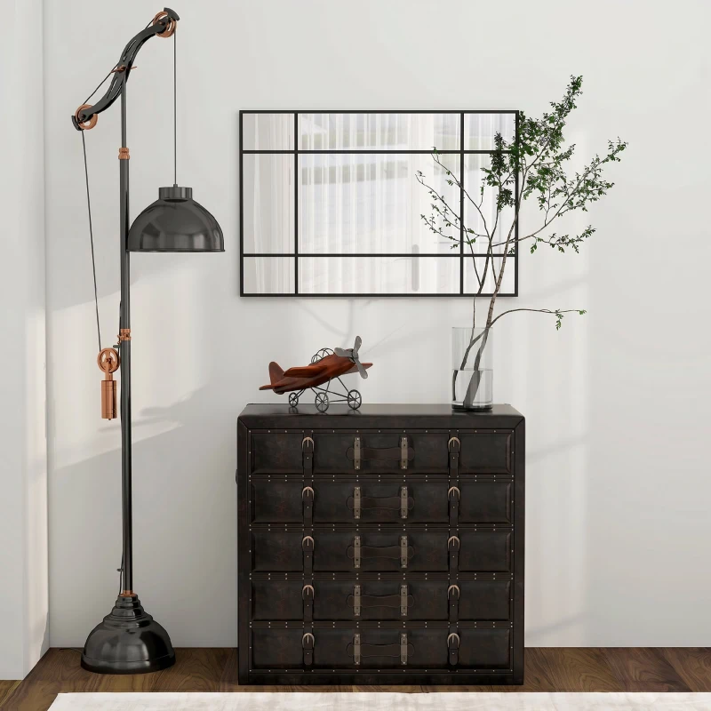 HOMCOM Wandspiegel, dekorativer Spiegel mit Metallrahmen, schwarze Streifen, Mehrschichtglas, 90B x 2T x 60H cm
