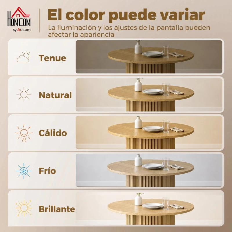 HOMCOM Mesa de Comedor Redonda Moderna para 4-6 Personas Mesa de Cocina de 110 cm con Base Cilíndrica Acanalada Roble