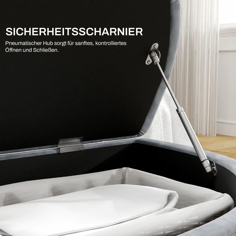 HOMCOM Hocker mit Stauraum, Sitztruhe, gepolstert, soft-close Deckel, Samtoptik, 120 x 46 x 42 cm, Dunkelgrau(m-5)