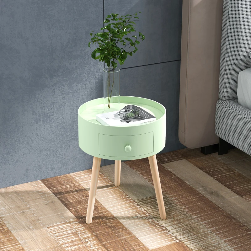 HOMCOM Table basse table de chevet table de nuit ronde design scandinave bout de canapé avec tiroir pieds effilés inclinés