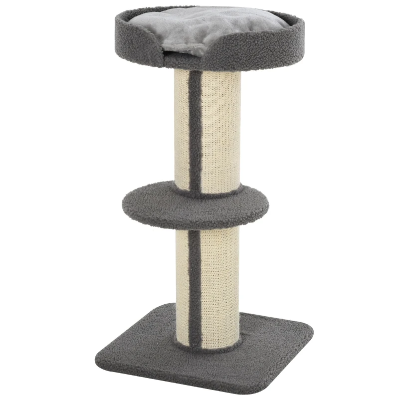 PawHut Tiragraffi ad Albero per Gatti con Cuccia, Cuscino, Rivestimento Peluche e Pali in Corda Sisal