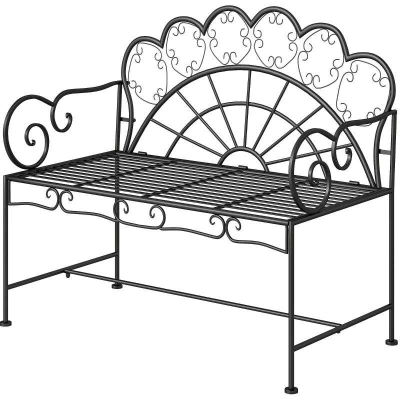 Outsunny Panchina da Giardino Biposto Stile Classico in Ferro 113 x 56.5 x 90.5cm, Nero