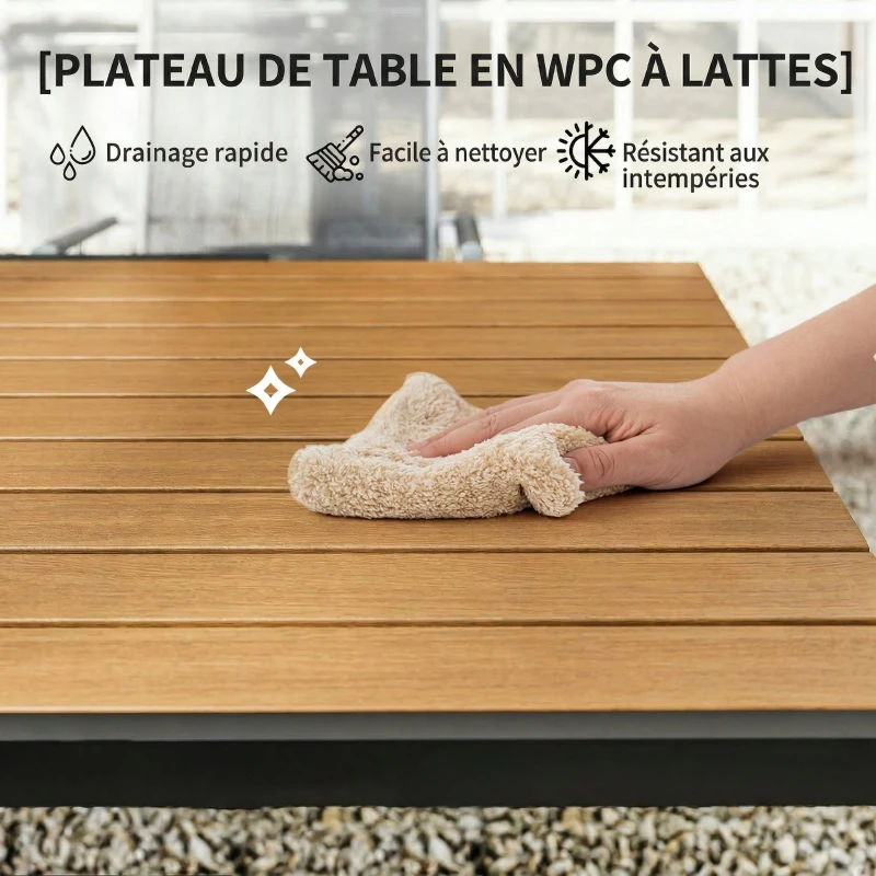 Outsunny Salon de Jardin 7 Pièces Ensemble Canapé d'Angle Extérieur Modulable avec Table en WPC et Pouf Beige et Gris