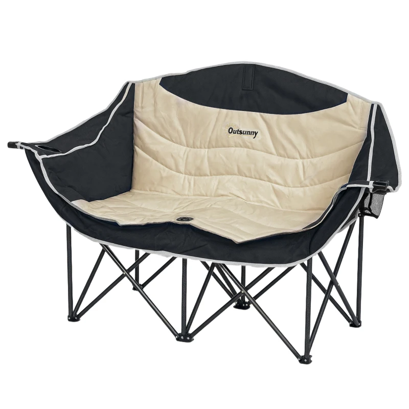 Outsunny Double Camping Chair for Adults with Armrests 250kg Capacity Khaki