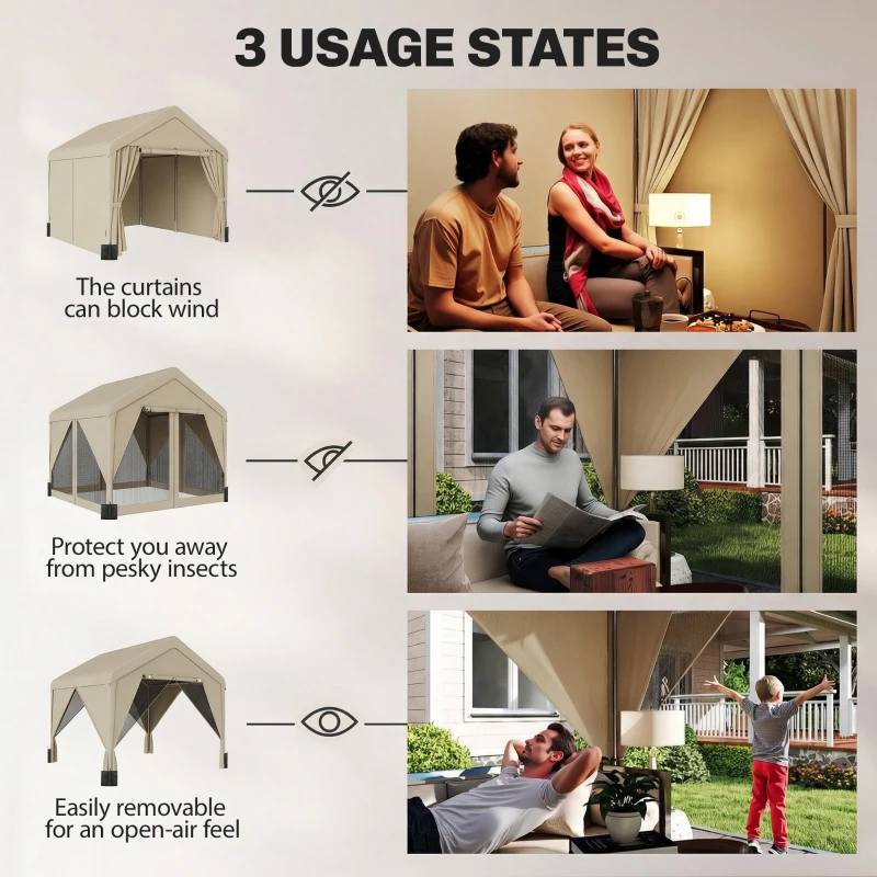 Outsunny 3 x 3 m Patio Gazebo with Netting & Curtains, Outdoor Canopy Shelter with Galvanised Steel Frame, Khaki