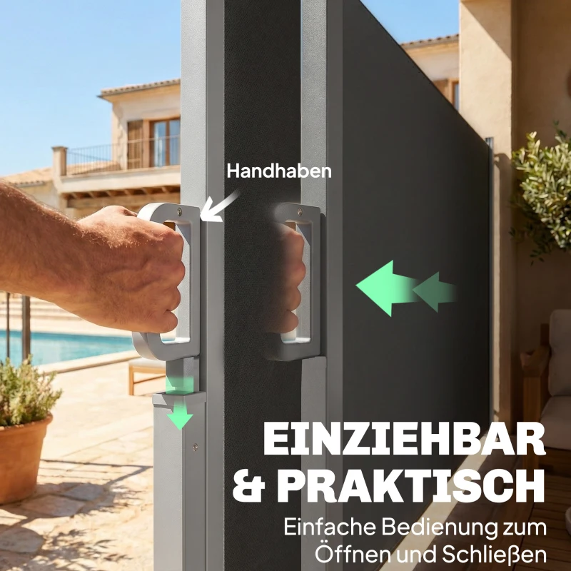 Outsunny Ausziehbare Seitenmarkise, Sichtschutz für Außenbereiche, Wasserabweisend, UV 50+, 420 x 185 cm, Dunkelgrau