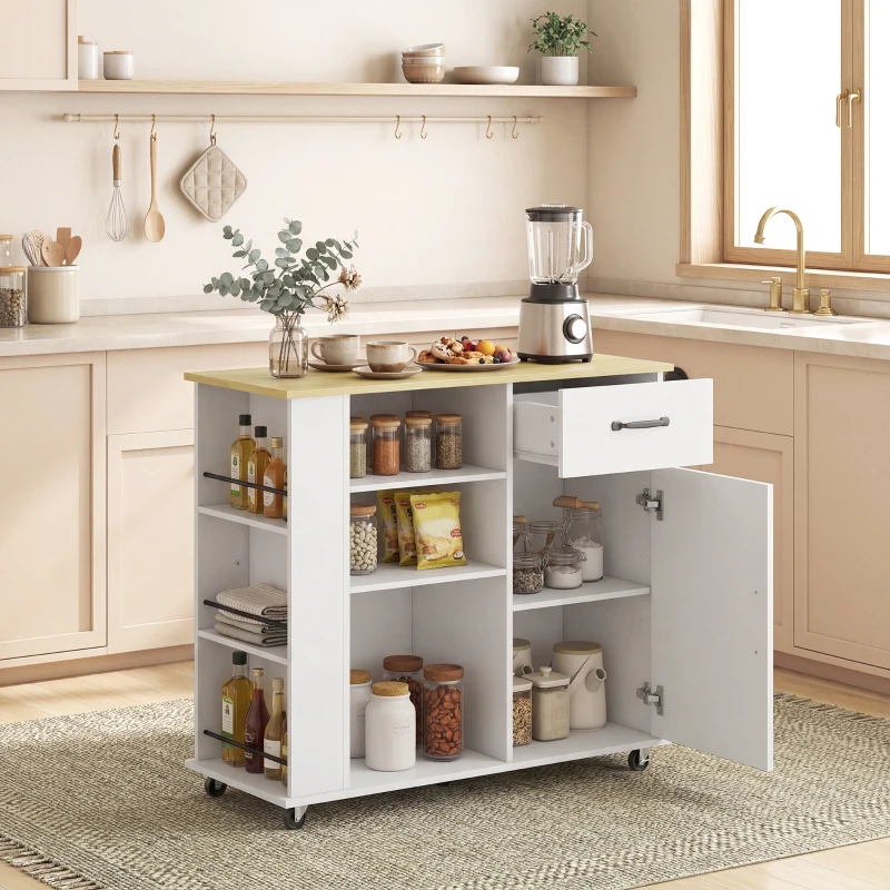 HOMCOM Mobile Cucina con Cassetto, Armadietto e Ripiano Regolabile, Bianco