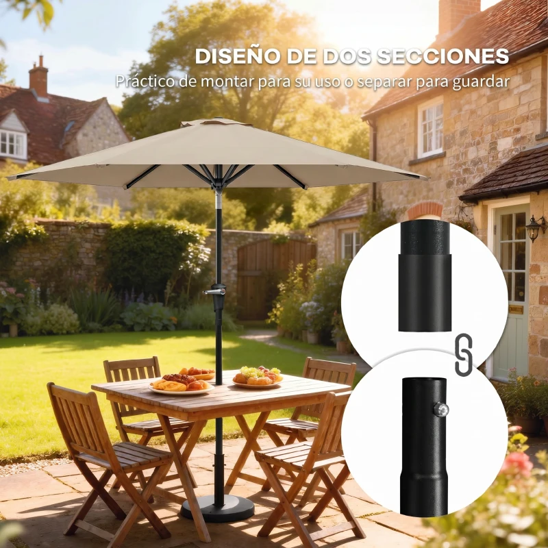 Outsunny Sombrilla de Jardín Ø230x216 cm Parasol Basculante con Apertura Manual Impermeable para Patio Piscina  Caqui