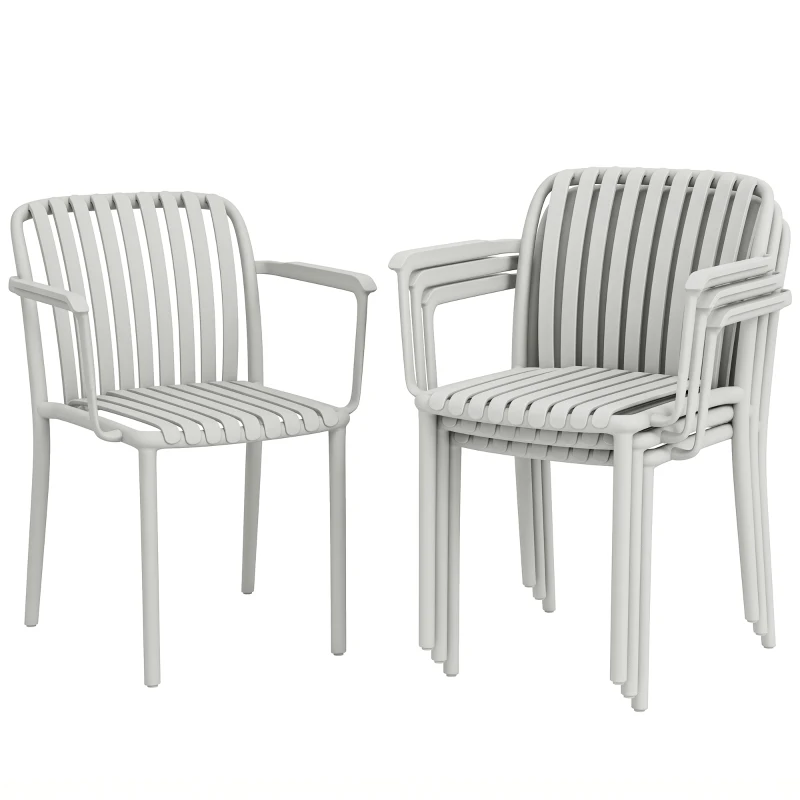 Outsunny Set de 4 Scaune de Grădină Stackabile, Design Lamelar și Cotiere.