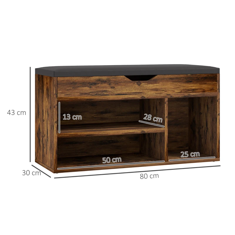 HOMCOM Meuble Chaussures Banc à Chaussures 2 Niveaux Rangement, Niche + Coffre intégré avec Coussin Effet bois d'acajou