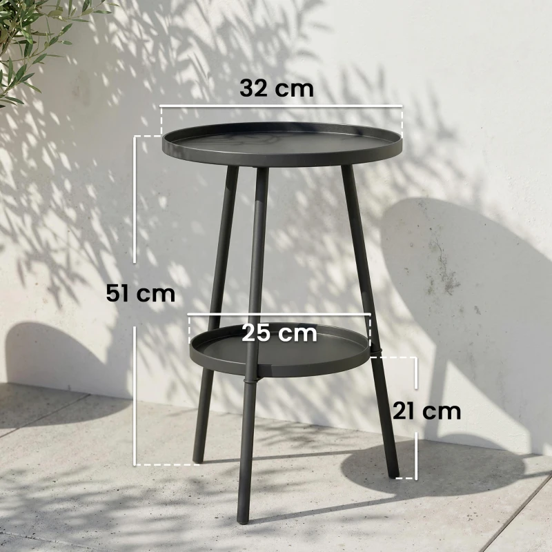 Outsunny Beistelltisch Garten Zweistufig Gartentisch mit erhöhten Kanten runder Balkontisch Ø32 x 51H cm