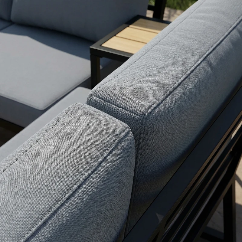 Outsunny 4 Seater Metal Garden Furniture Set, Corner Garden Sofa Set with 2 Loveseats, 2 Nesting Tables, Arm Side Trays, Teak