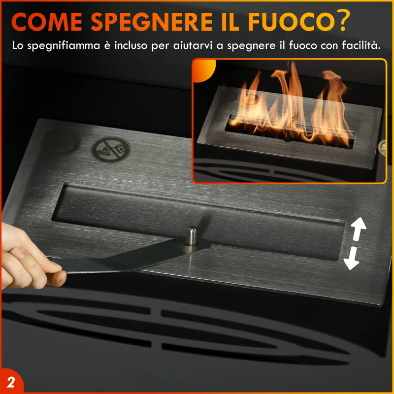 HOMCOM Camino a Bioetanolo in Acciaio Inox con Bruciatore da 1.2L per 3 Ore di Durata, 36x26x54cm, Nero