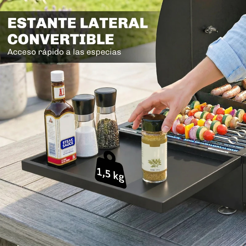 Outsunny Barbacoa de Gas BBQ Gas con 3 Quemadores 7,5 kW con Parrilla Plancha Estante Lateral Convertible Termómetro Negro
