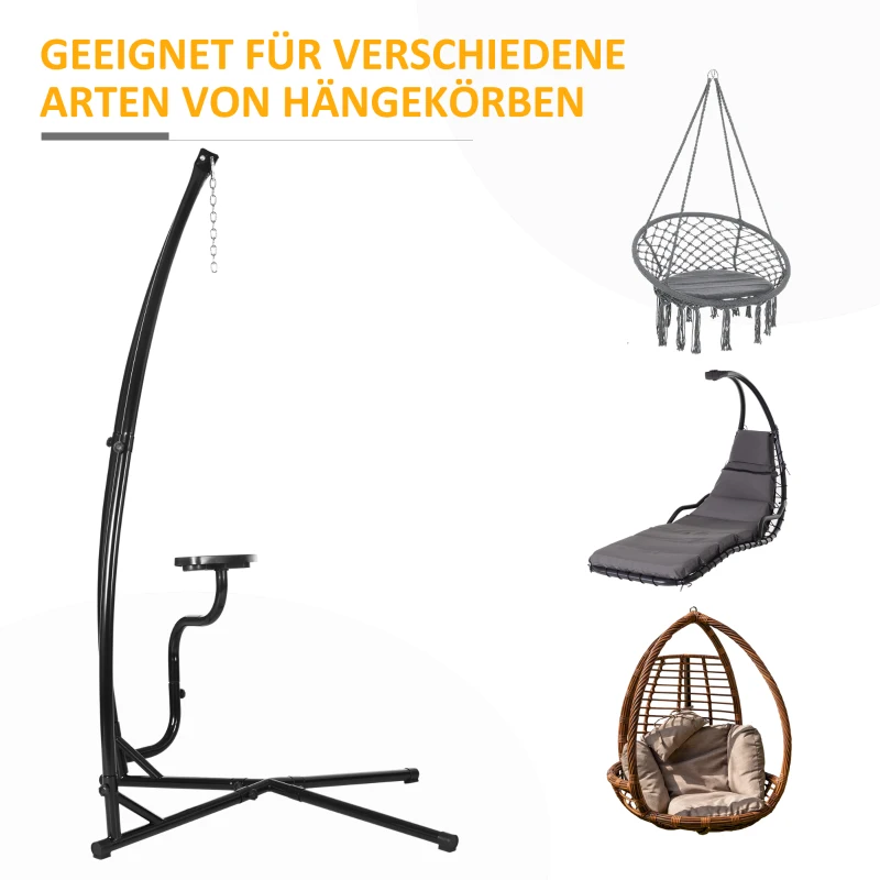 Outsunny Gestell für Hängesessel in X-Form Metall Ständer mit Federhaken Tablett Sockel bis 120kg Schwarz