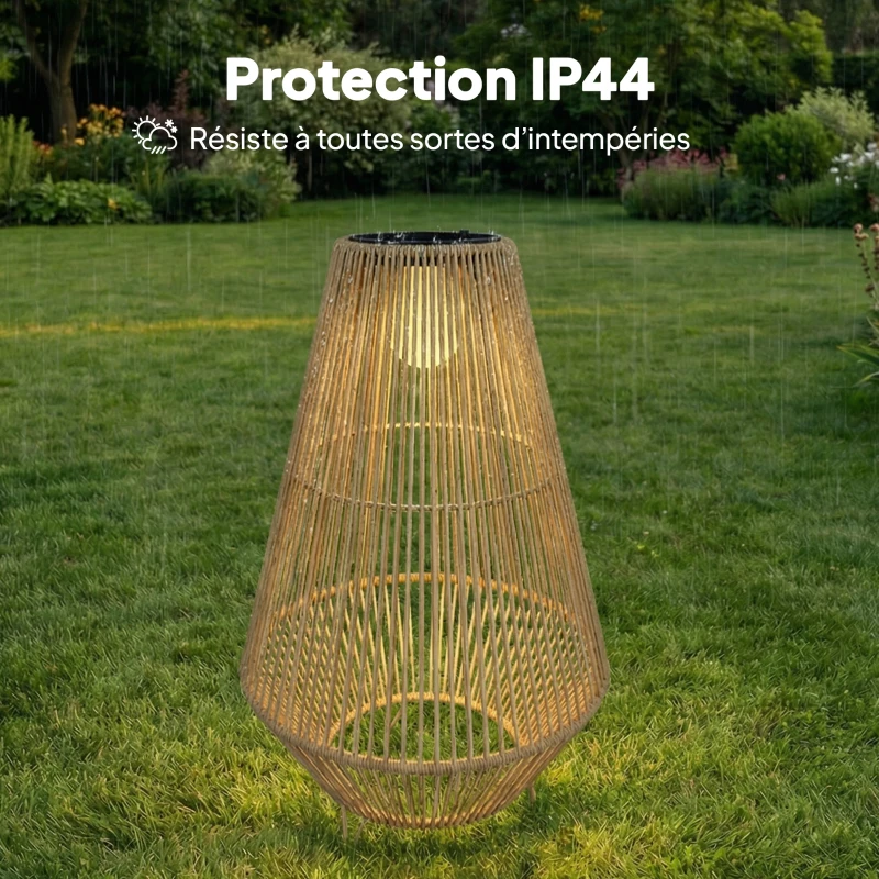Outsunny Lanterne Solaire Extérieure en résine tressée lampadaire sans fil rechargeable  capteur de lumière 35 x 35 x 55 cm jaune