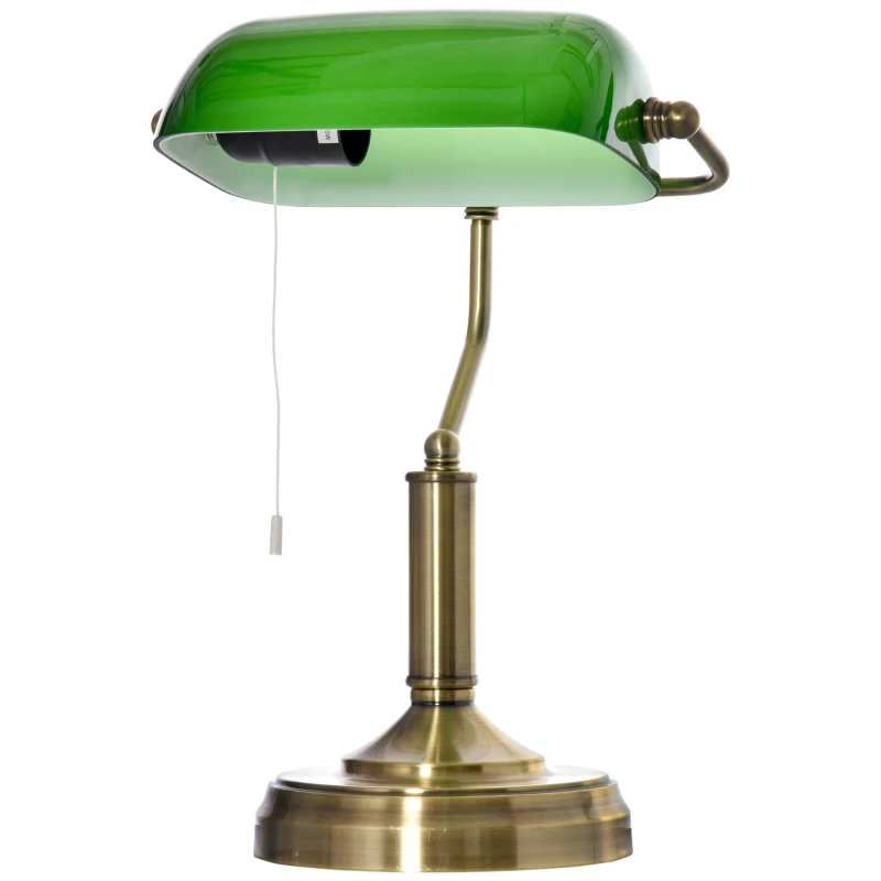 HOMCOM Banker's Desk Lamp with Antique Bronze Tone Base, Table Lamp with Green Glass Shade for Home Office, Green