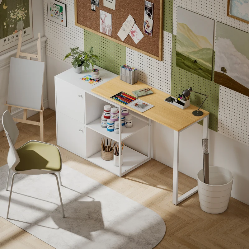 HOMCOM Schreibtisch L-förmig, 360° drehbarer Eckschreibtisch mit 2 Lagerschränken, 2 offenen Regalen, Computertisch für kleine Räume, Arbeitszimmer, Wohnzimmer, 150x40x75 cm, Weiß