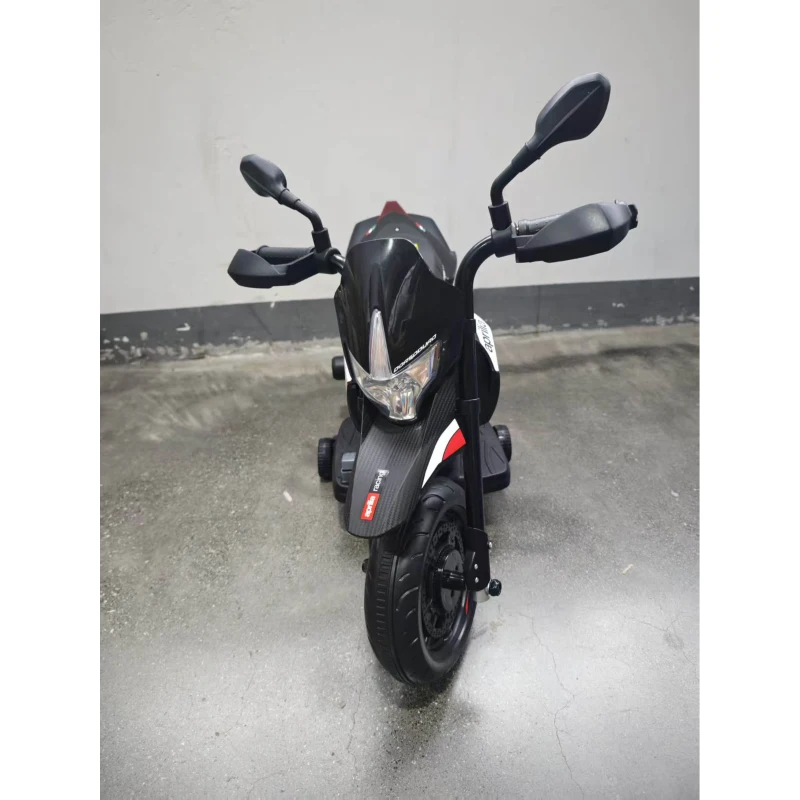 AIYAPLAY Motocicletă electrică copii 6V, licență APRILIA, roți auxiliare, baterie litiu, muzică, 18 luni-4 ani, roșu