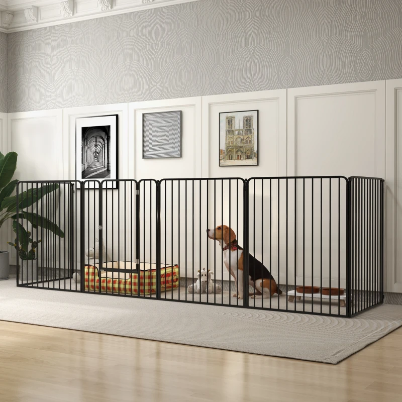 PawHut Țarc pentru Câini Mari cu 6 Panouri Modulabile din Oțel, 164x83x100 cm, Negru