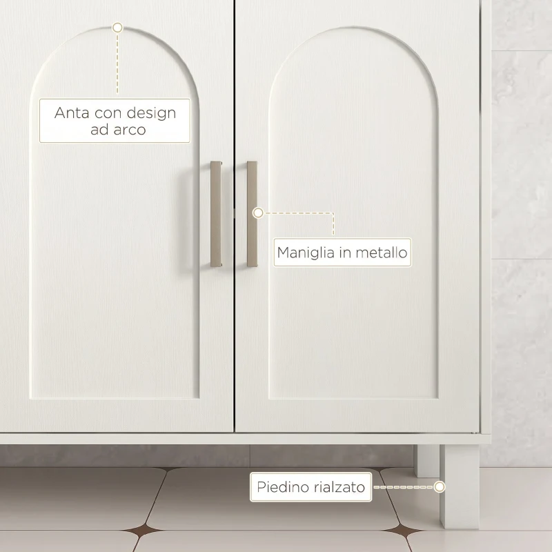 HOMCOM Mobile Sottolavabo per Bagno a 2 Ante, Ripiani Aperti, Ripiani Regolabili, Adatto a Lavabi senza Colonna,  90x30x63 cm, Crema