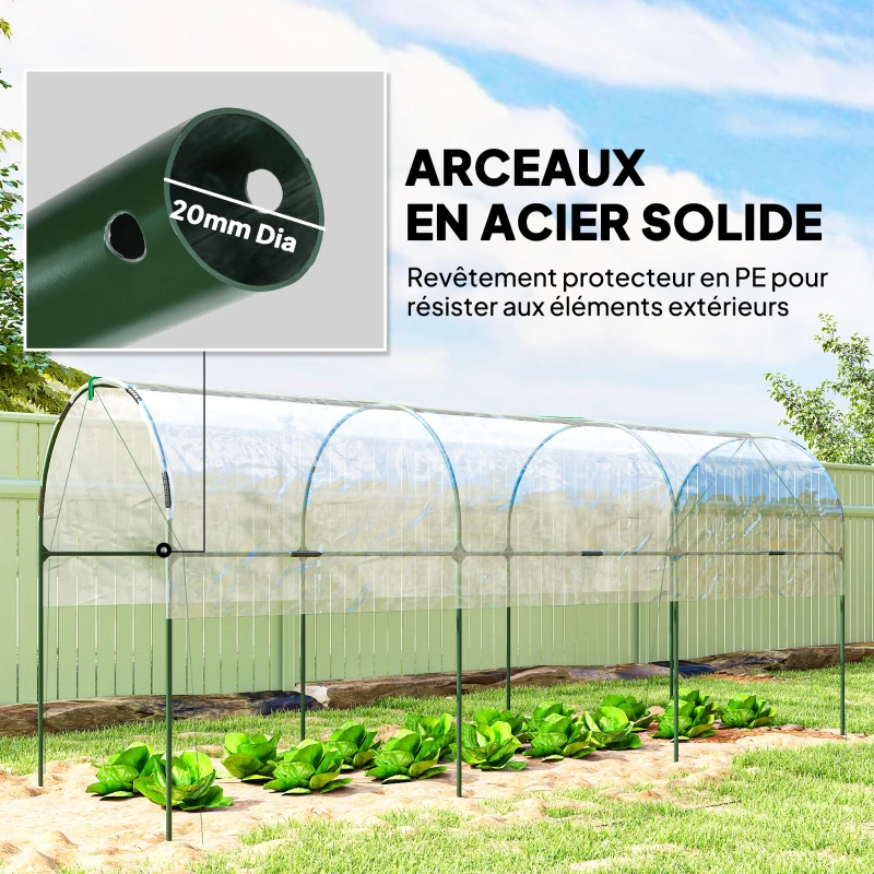 Outsunny Serre de jardin serre à tomates 4 arceaux en acier bâche en PVC 4 x 1,2 x 1,7 m vert