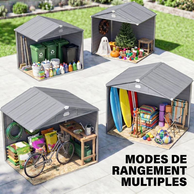 Outsunny Abri de jardin en résine 4,56 m² avec kit de fondation galvanisé structure en aluminium 240 x 190 x 228 cm gris foncé(m-8)