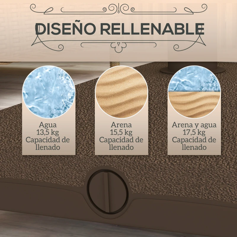 Outsunny Base para Sombrilla con Ruedas con Postes Ø22 mm a Ø38 mm Rellenable de Arena 18 kg o Agua 16 kg para Jardín Marrón