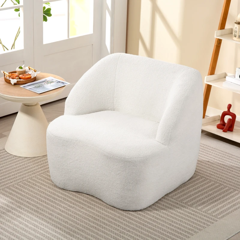 HOMCOM Sillón de Lectura Tapizado en Borreguito Diseño Curvo Acolchado Grueso No Requiere Montaje Crema
