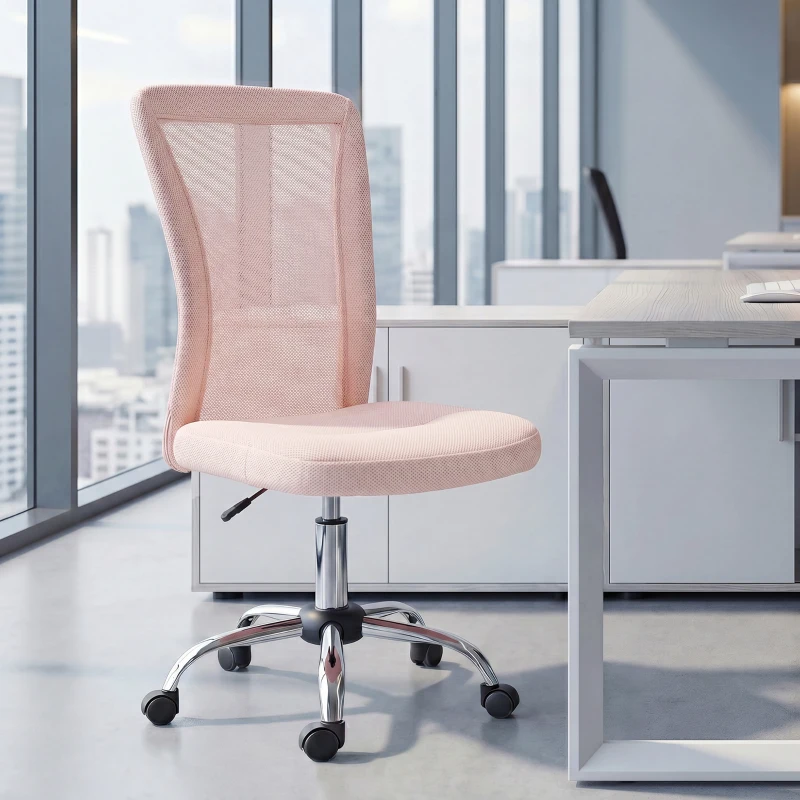 Vinsetto Chaise de bureau ergonomique hauteur réglable piètement chromé pivotant 360° revêtement maille rose