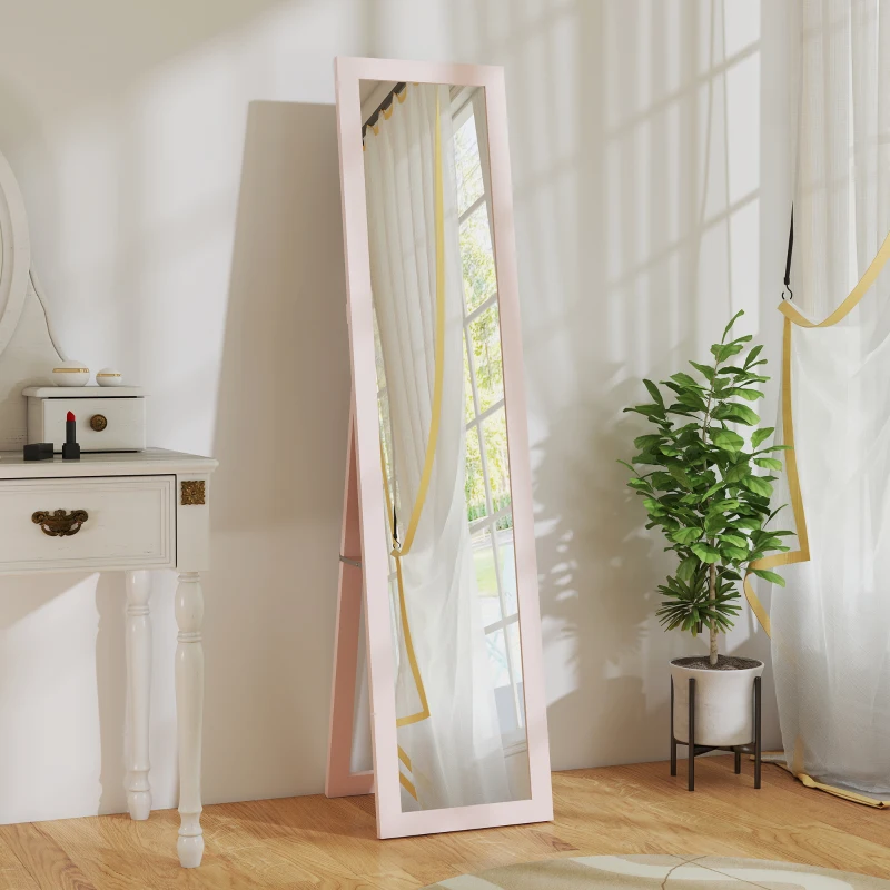 HOMCOM Espejo de Cuerpo Entero 157x37 cm con Marco de MDF Espejo de Pie Inclinado o Colgante Rosa Perla Claro