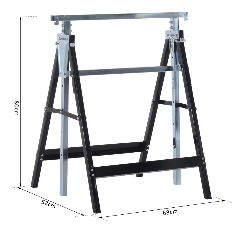 HOMCOM Set 2 Cavalletti da Lavoro Pieghevoli Portata 200 kg, Altezza Regolabili 80-130 cm, Cavalletti Telescopici Salvaspazio in Acciaio per Fai da Te, Garage e Giardino, Nero