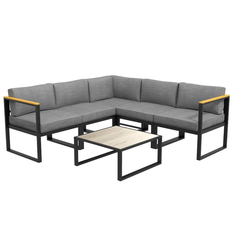 Outsunny Set Mobilier de Grădină cu Canapea și Măsuță din Aluminiu, cu Perne Căptușite, Gri