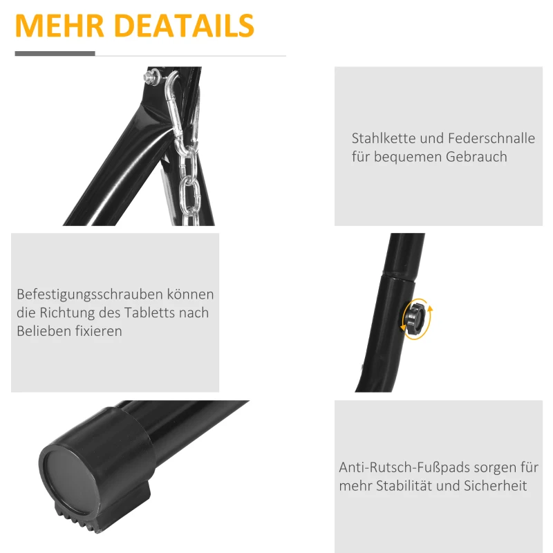 Outsunny Gestell für Hängesessel in X-Form Metall Ständer mit Federhaken Tablett Sockel bis 120kg Schwarz