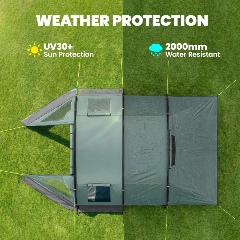 Outsunny Two Room Tunnel Tent Camping Tent for  3-4 Man with Windows, Covers, Carry Bag, for Fishing, Hiking, Sports, Green