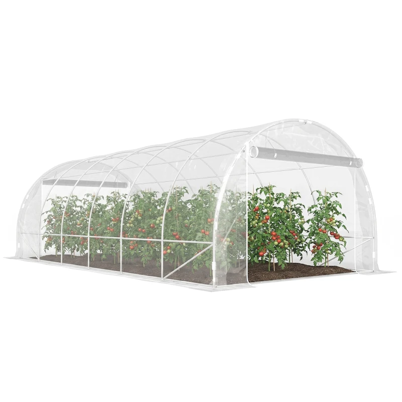 Outsunny Serre tunnel de jardin 18m² serre de jardin tunnel 296x597x199cm cadre acier galvanisé, bâche PE 150g/m² transparent
