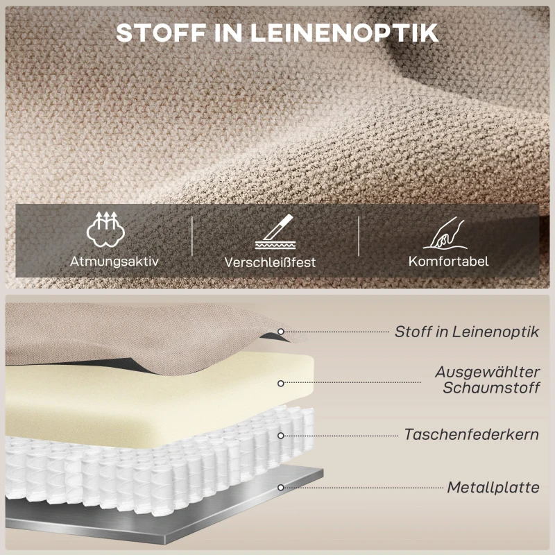 HOMCOM Manueller Relaxsessel, Moderner Sessel im Leinenstoff-Look mit dicker Polsterung, Gepolsterte Armlehnen und Fußstütze, Beige