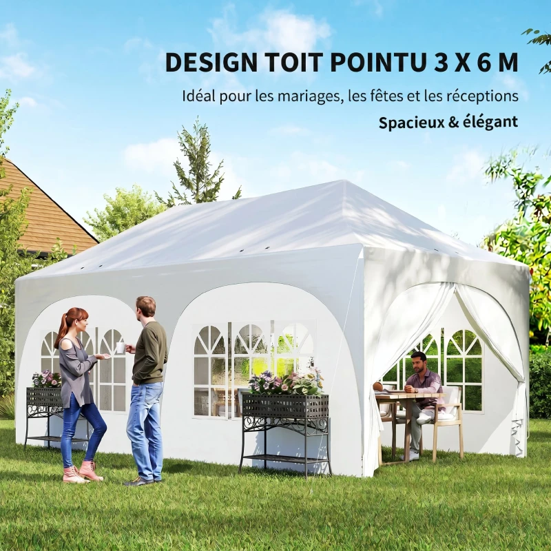 Outsunny Tonnelle pliante barnum imperméable anti-UV  6 parois latérales 6 sacs de sable 12 trous de drainage 3x6m blanc