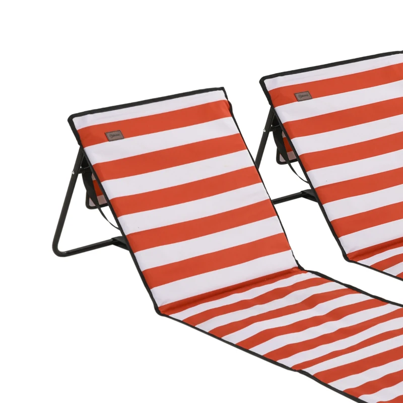 Outsunny Set of 2 Foldable Garden Beach Chair Mat, Outdoor Sun Lounger Seats with Adjustable Back, Magazine Pocket, Carry Strap