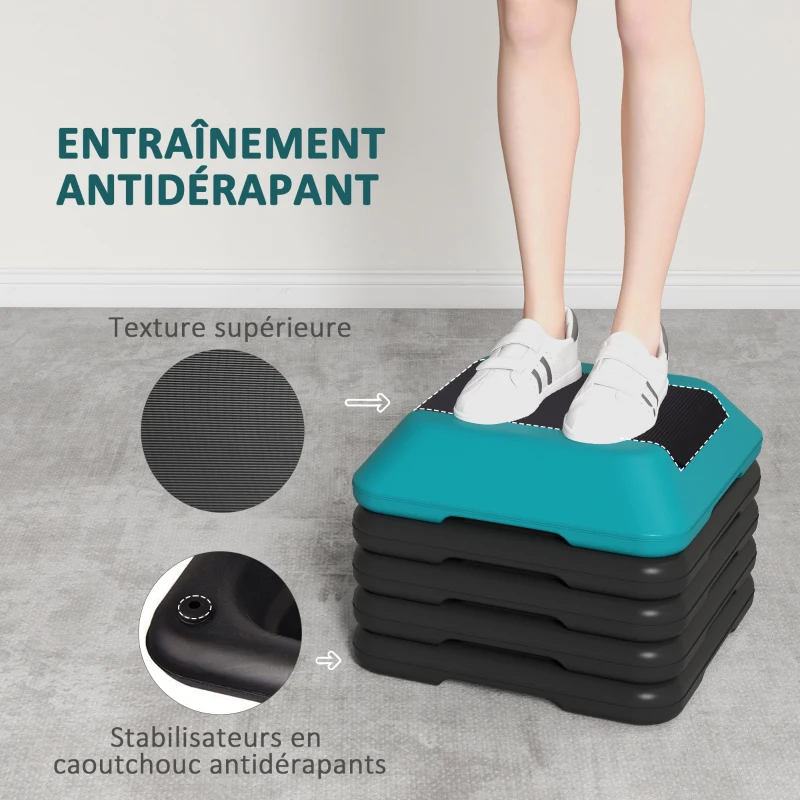 SPORTNOW Aerobic stepper marche d'exercice avec 5 hauteur réglable de 10/15/20/25/30 cm charge 150 kg pour maison gym bleu
