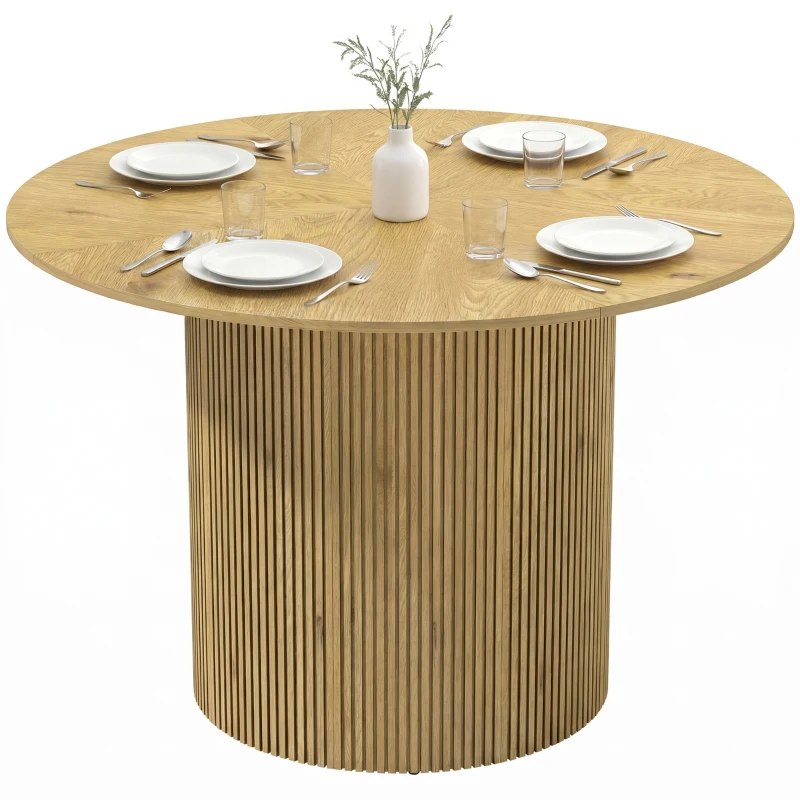 HOMCOM Mesa de Comedor Redonda Moderna para 4-6 Personas Mesa de Cocina de 110 cm con Base Cilíndrica Acanalada Roble