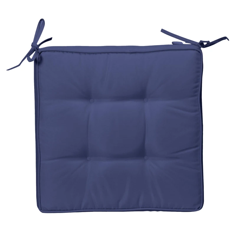 Outsunny Garden Seat Cushion with Ties, 42 x 42cm Replacement Dining Chair Seat Pad, Dark Blue