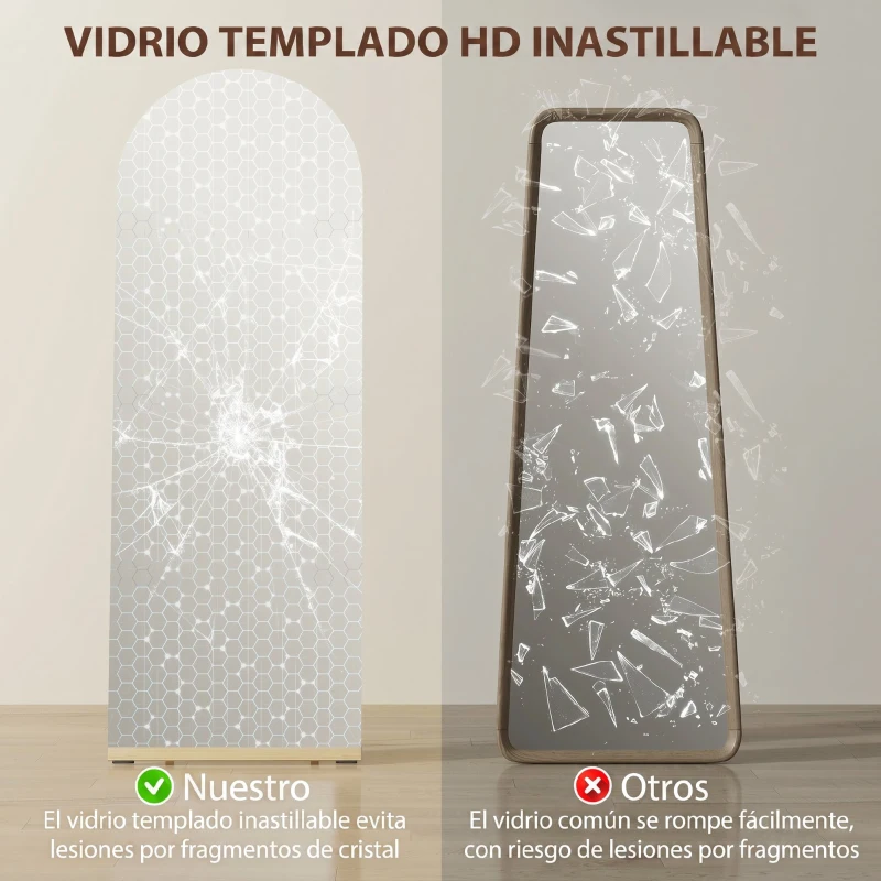 HOMCOM Espejo de Cuerpo Entero Curvado 160x50 cm sin Marco Base de Madera Espejo de Pie Transparente