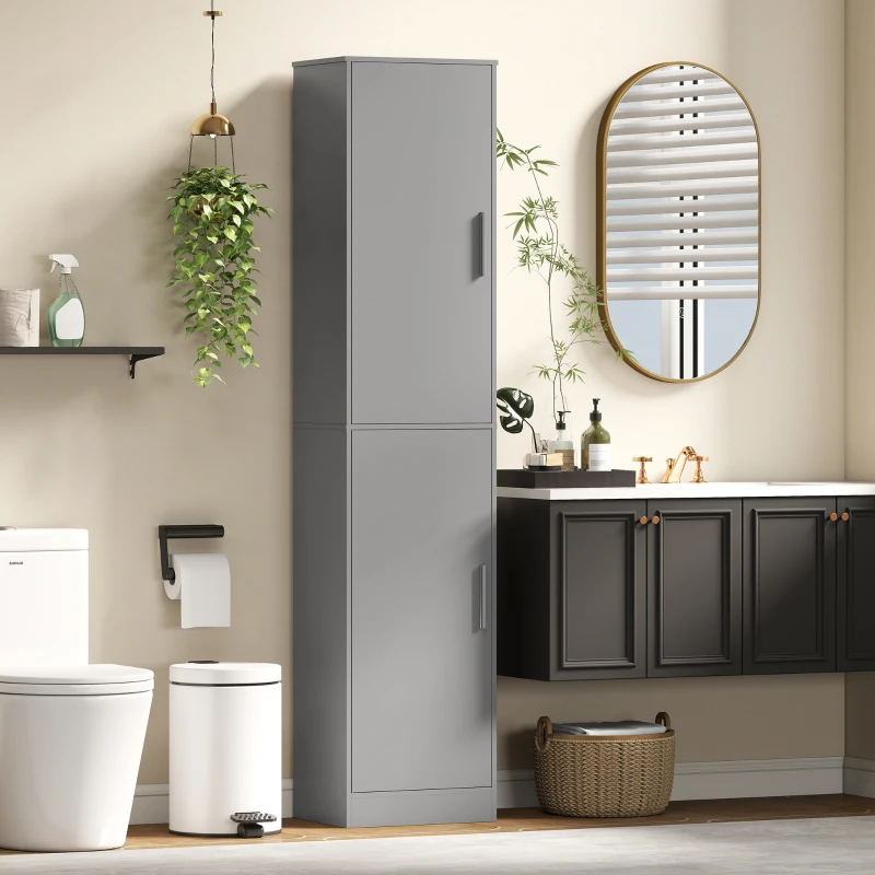 HOMCOM Meuble de salle de bain colonne avec 2 portes et 4 étagères réglables, 40 x 35 x 180 cm, gris