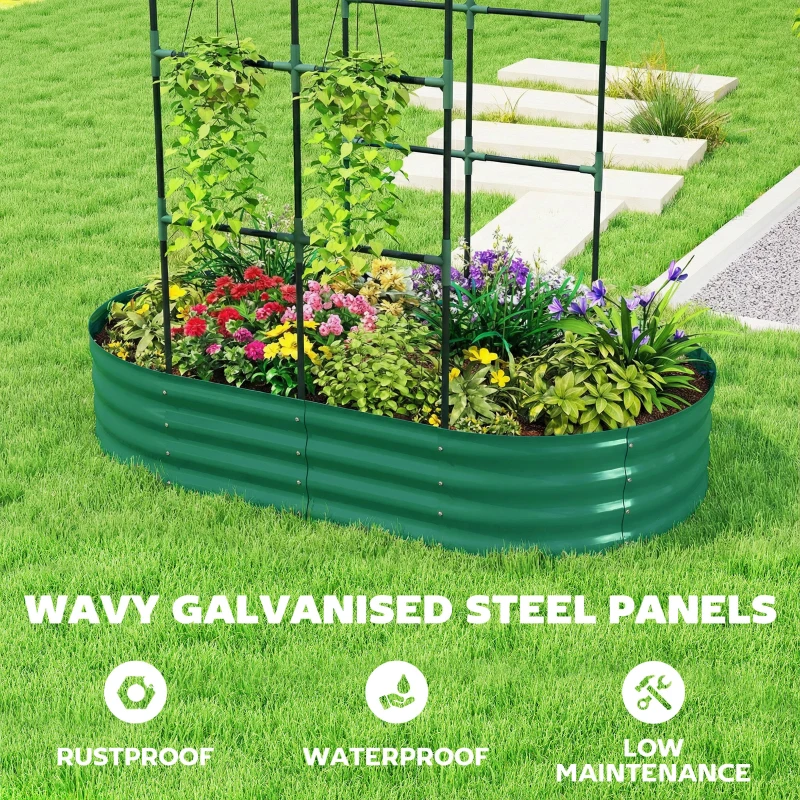 Outsunny Galvanised Raised Garden Bed with Arched Trellis, 5 x 3 x 6ft Metal Raised Bed for Garden with Open Bottom, Green