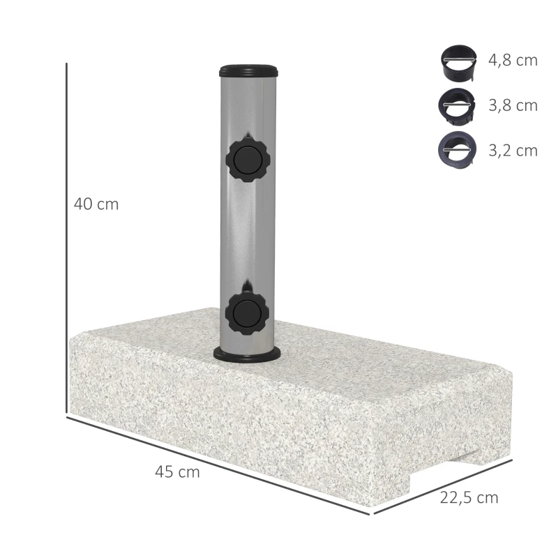 Outsunny Base per Ombrellone da Giardino 25kg per Pali da Ø32mm, Ø38mm e Ø48mm, in Granito e Acciaio Inox, 45x22.5x40 cm, Grigia